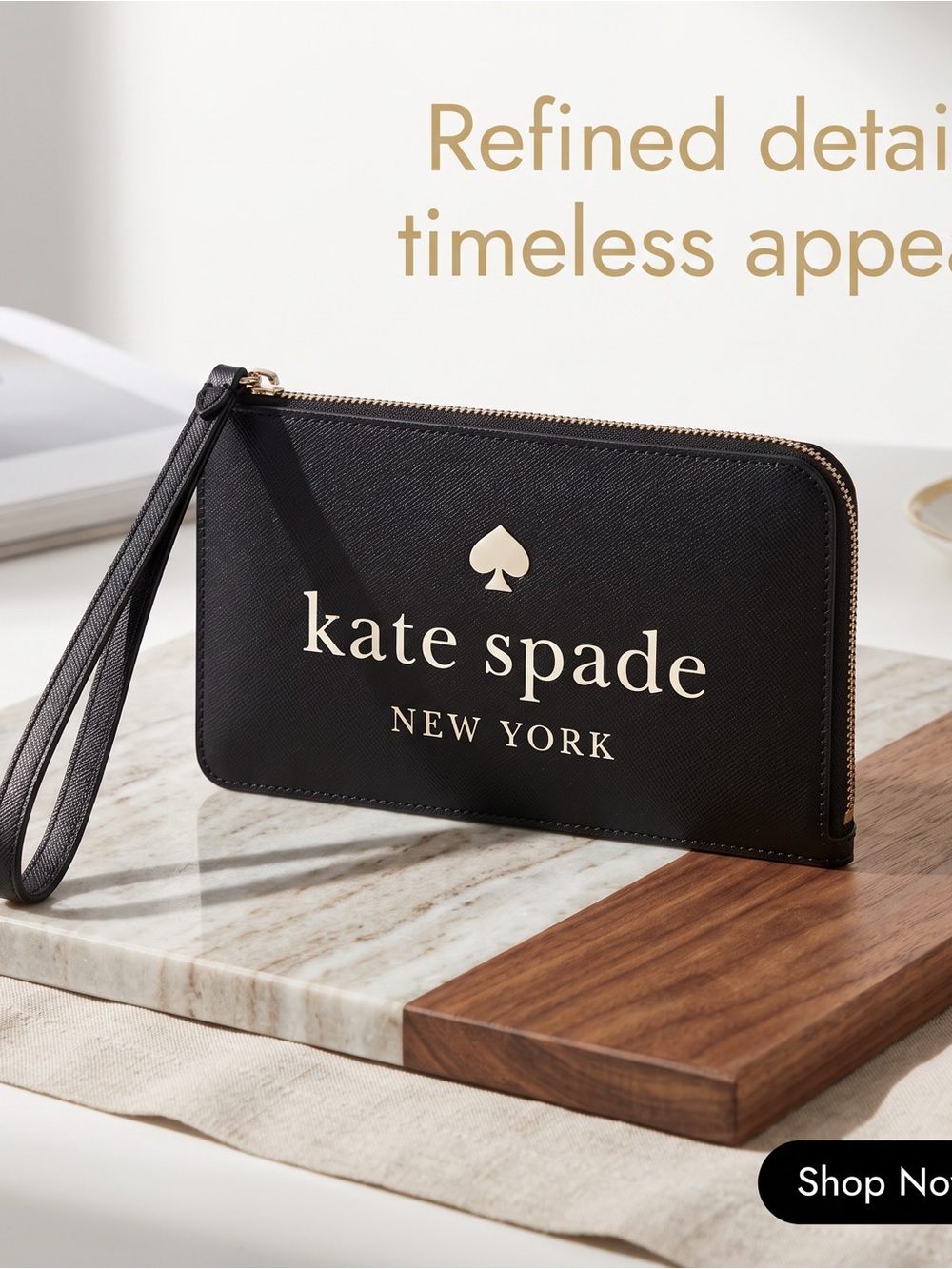 Large Kate Spade Black Zip Pouch  wristlet NWT